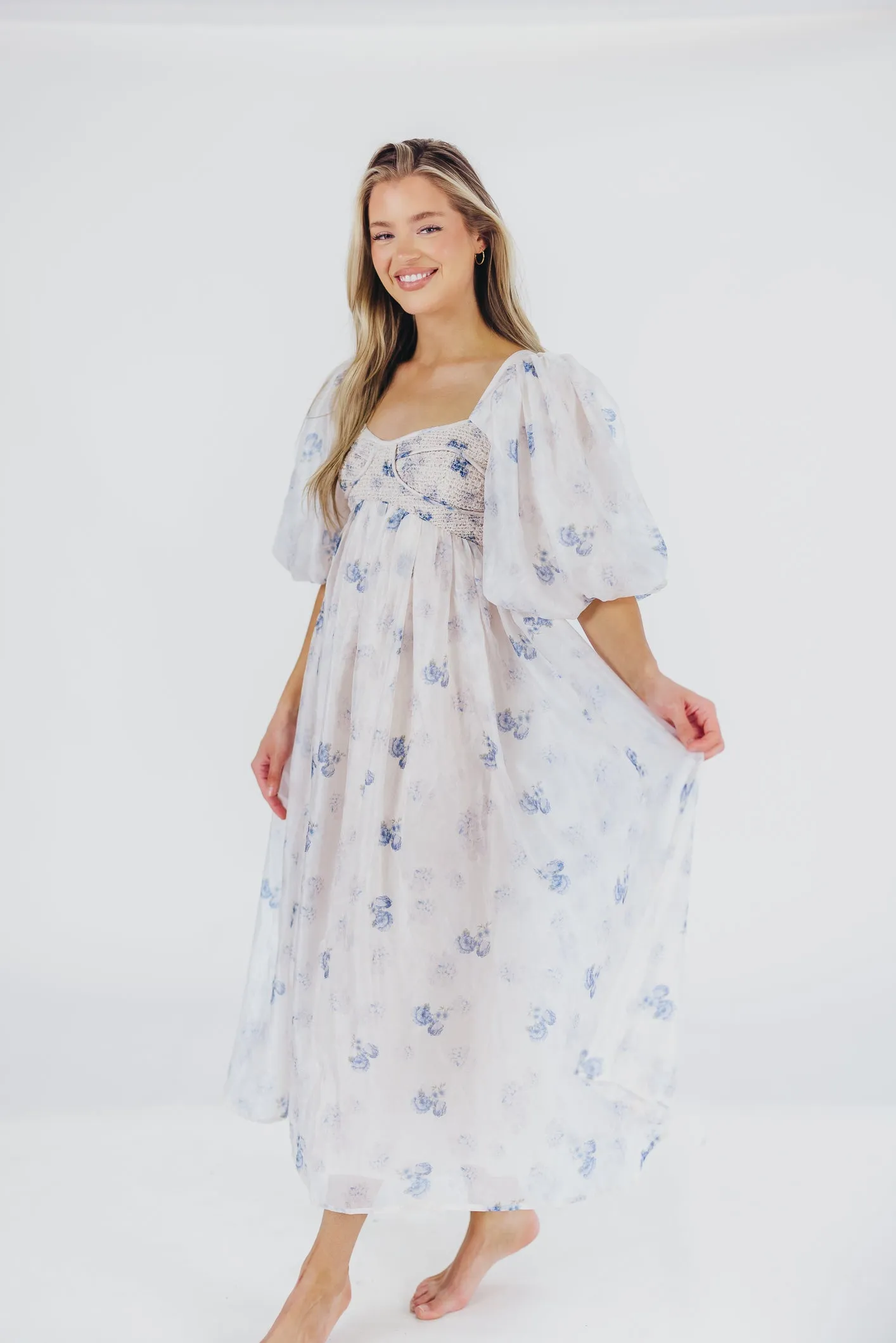 Harlow Maxi Dress in Muted Blue Floral - Bump Friendly & Inclusive Sizing (S-3XL) sold by Worth Collective product image thumbnail 5