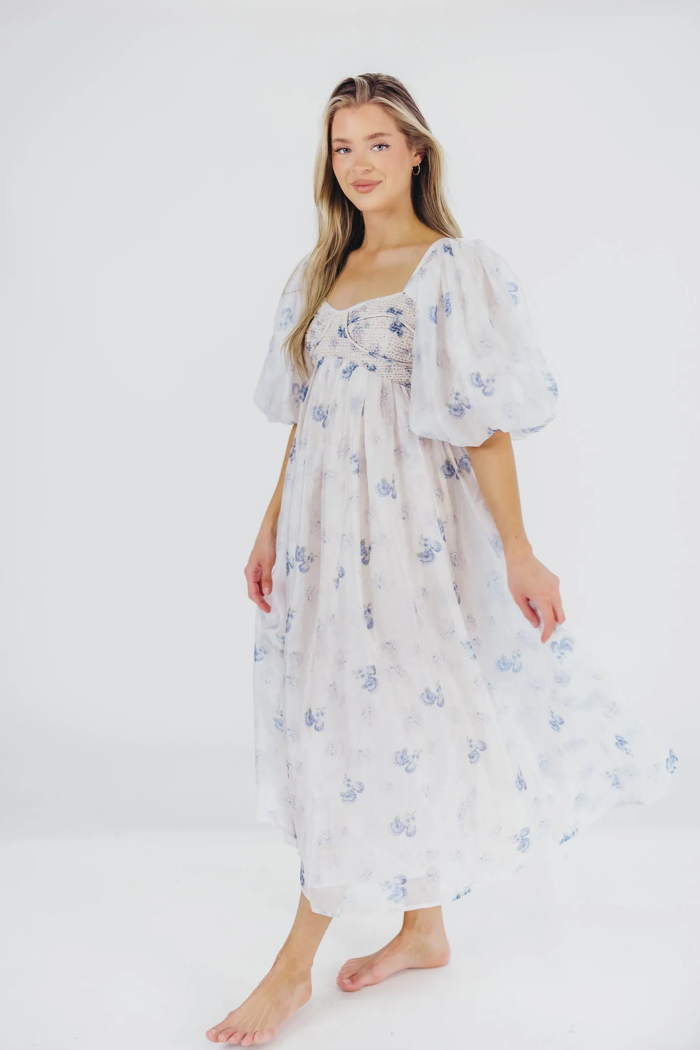 Harlow Maxi Dress in Muted Blue Floral - Bump Friendly & Inclusive Sizing (S-3XL) sold by Worth Collective product image thumbnail 2