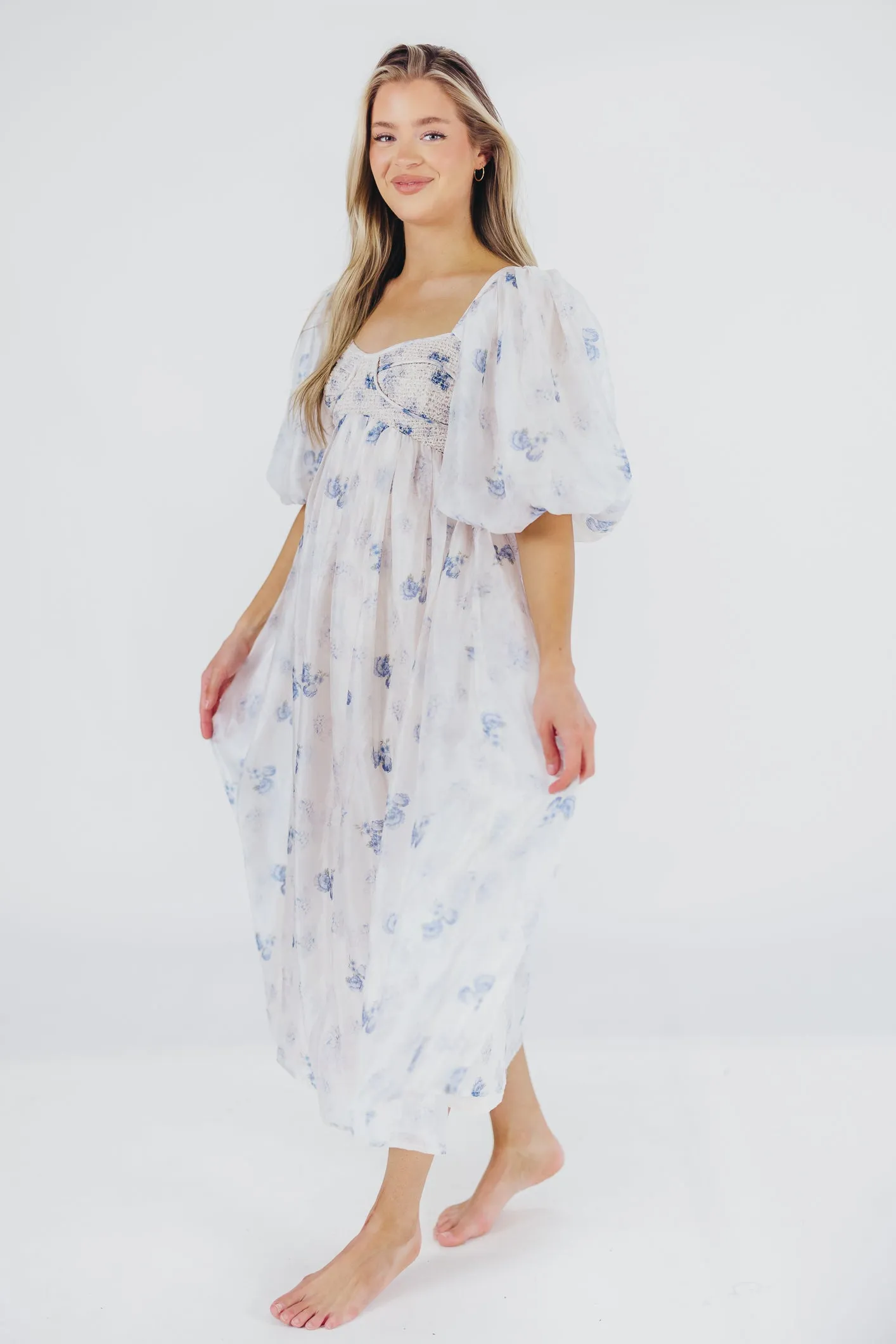Harlow Maxi Dress in Muted Blue Floral - Bump Friendly & Inclusive Sizing (S-3XL) sold by Worth Collective product image thumbnail 4