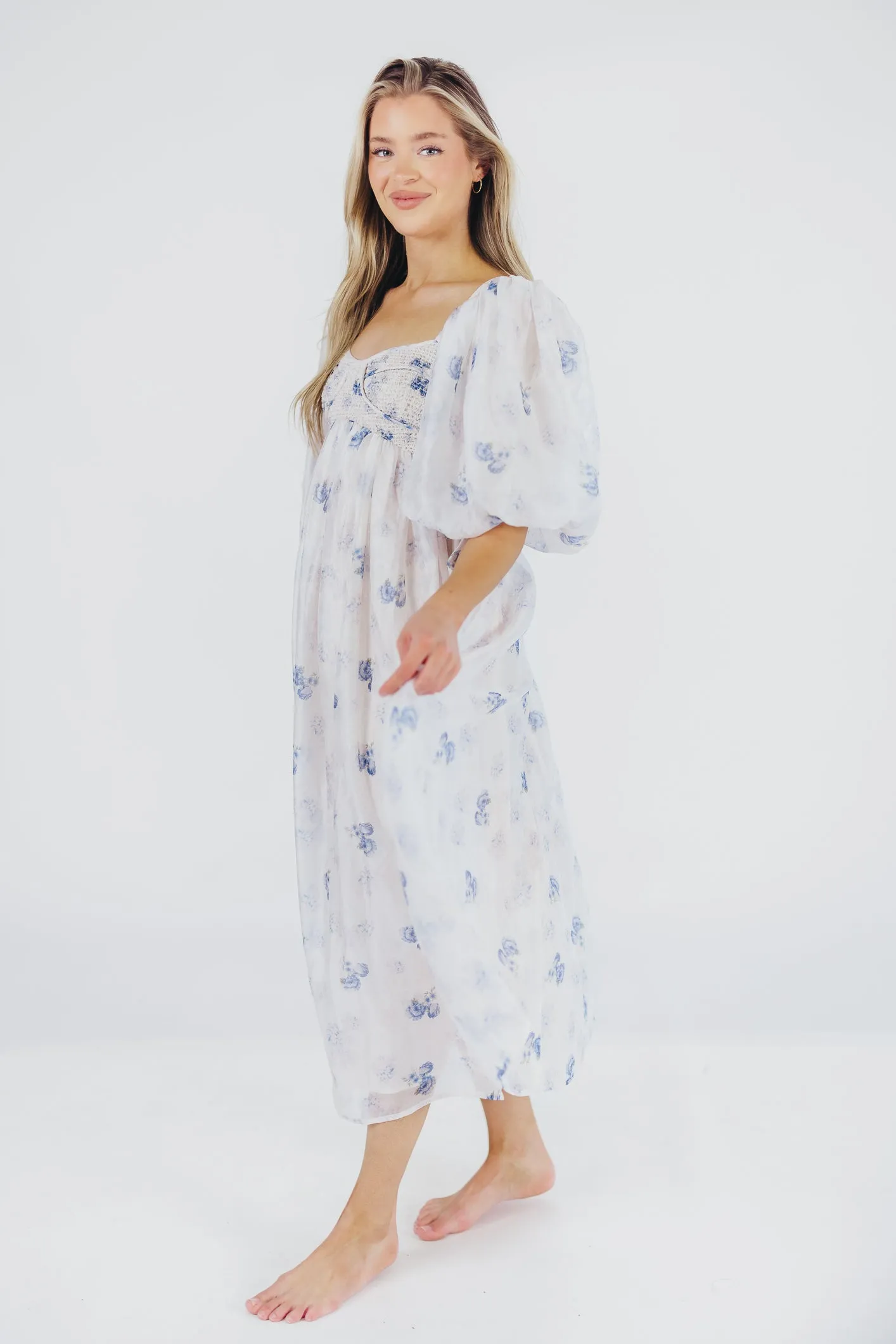 Harlow Maxi Dress in Muted Blue Floral - Bump Friendly & Inclusive Sizing (S-3XL) sold by Worth Collective product image thumbnail 3