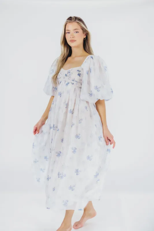 Harlow Maxi Dress in Muted Blue Floral - Bump Friendly & Inclusive Sizing (S-3XL) sold by Worth Collective