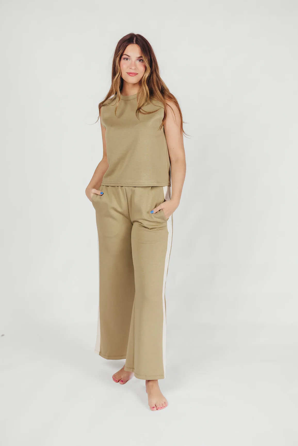 Addison Scuba Knit Tank with Rounded Neckline in Light Olive sold by Worth Collective