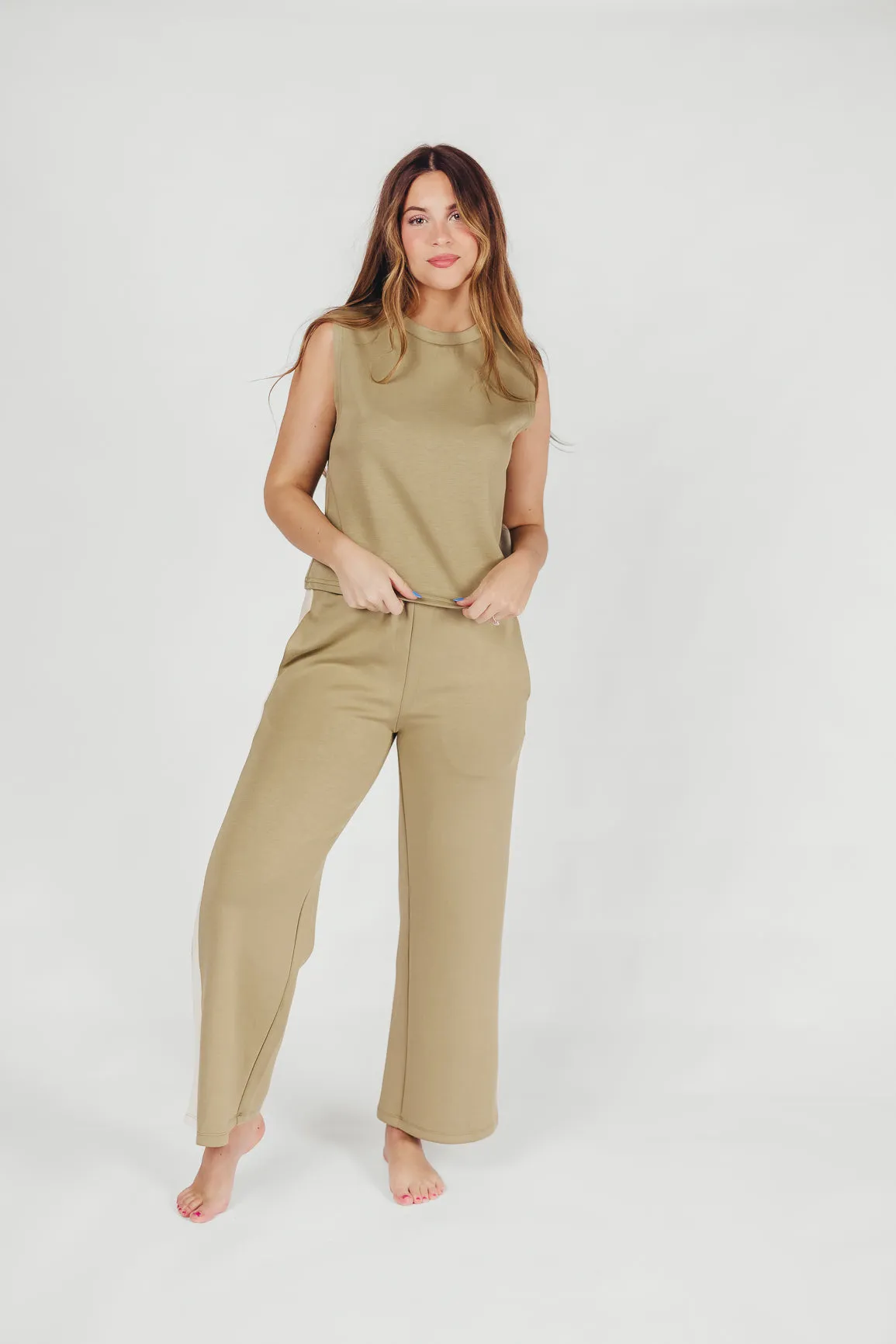 Addison Scuba Knit Tank with Rounded Neckline in Light Olive sold by Worth Collective product image thumbnail 2