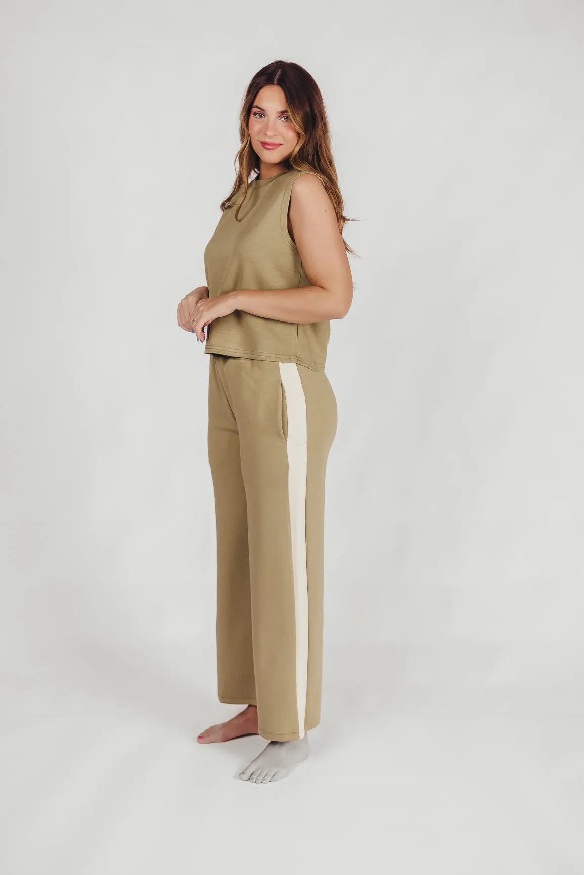 Addison Scuba Knit Tank with Rounded Neckline in Light Olive sold by Worth Collective product image thumbnail 3