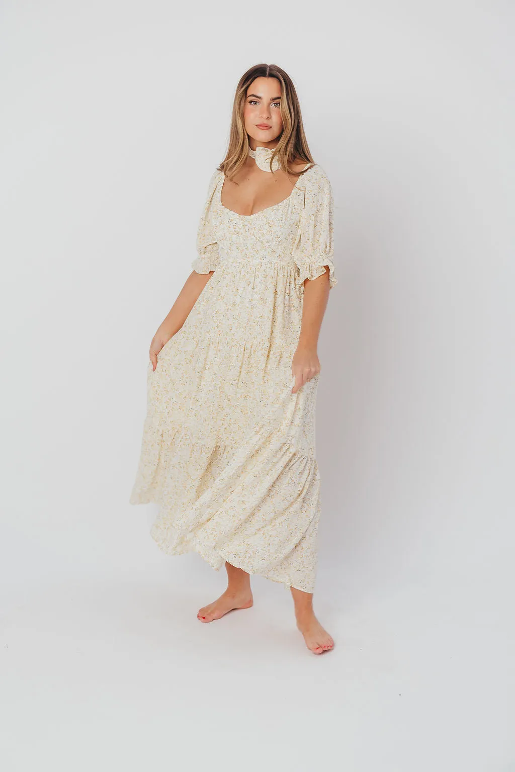 Patton Sweetheart Neckline Tiered Maxi Dress in Daffodil Creme sold by Worth Collective product image thumbnail 3