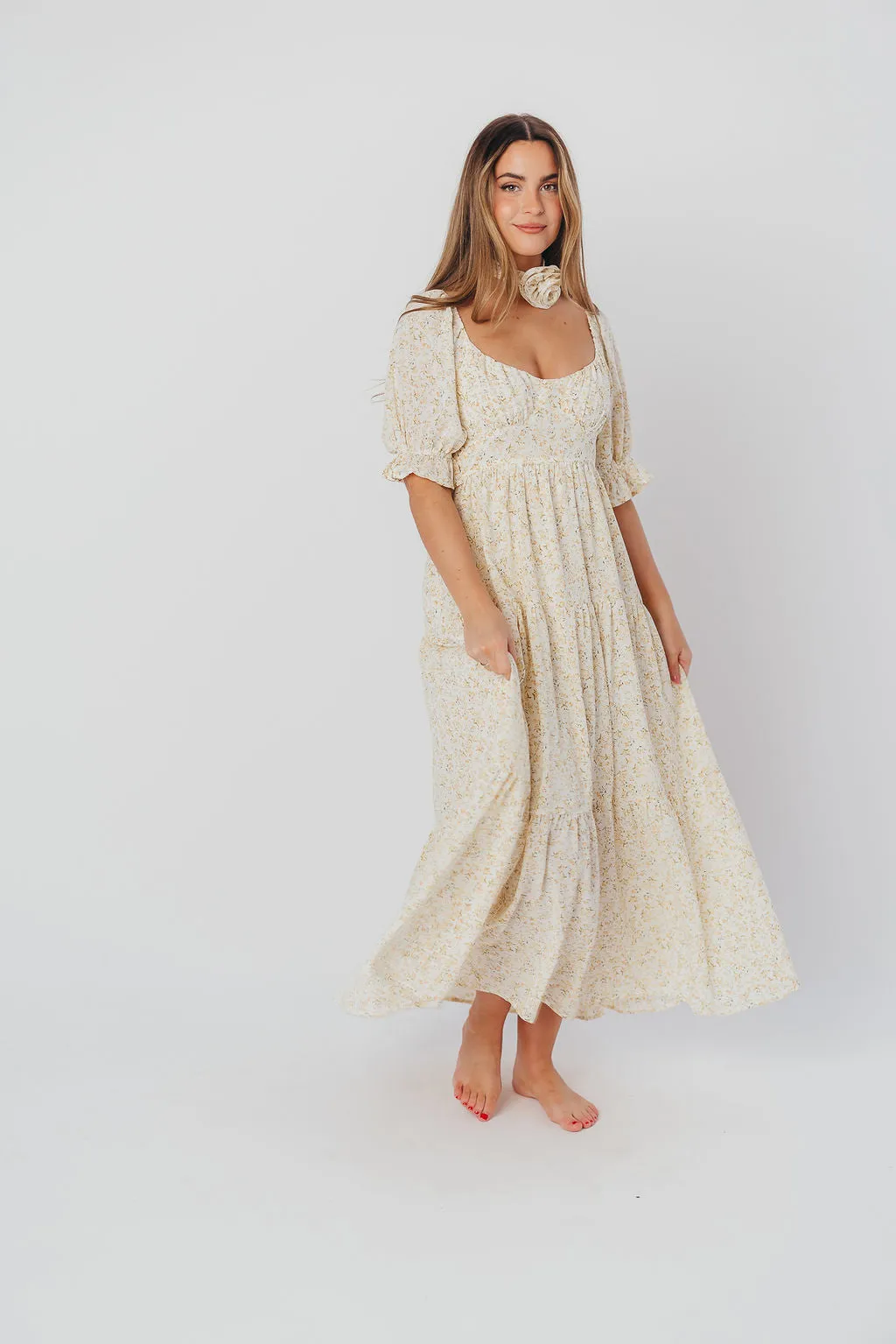 Patton Sweetheart Neckline Tiered Maxi Dress in Daffodil Creme sold by Worth Collective product image thumbnail 4