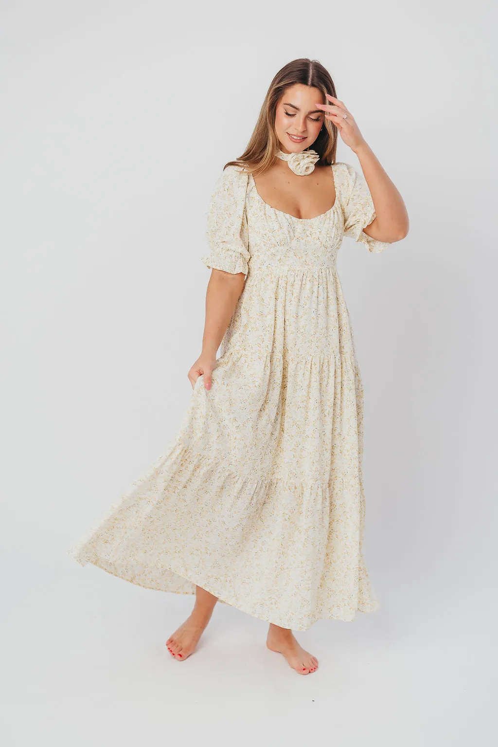 Patton Sweetheart Neckline Tiered Maxi Dress in Daffodil Creme sold by Worth Collective product image thumbnail 5