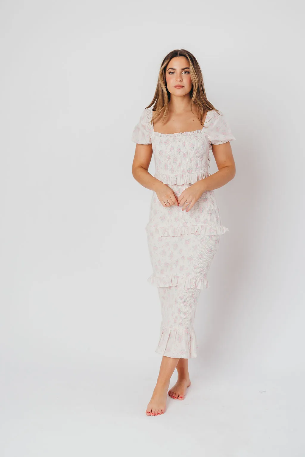 Ada Smocked Dress in Pink Floral- Bump Friendly & Inclusive Sizing (S-3XL) *Final-Sale* sold by Worth Collective product image thumbnail 5