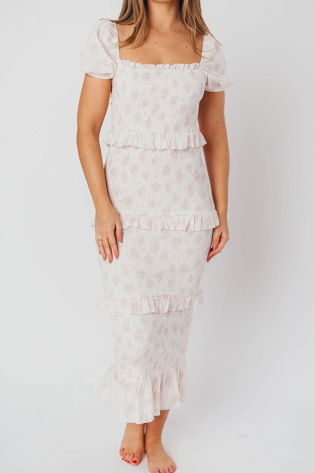 Ada Smocked Dress in Pink Floral- Bump Friendly & Inclusive Sizing (S-3XL) *Final-Sale* sold by Worth Collective product image thumbnail 4