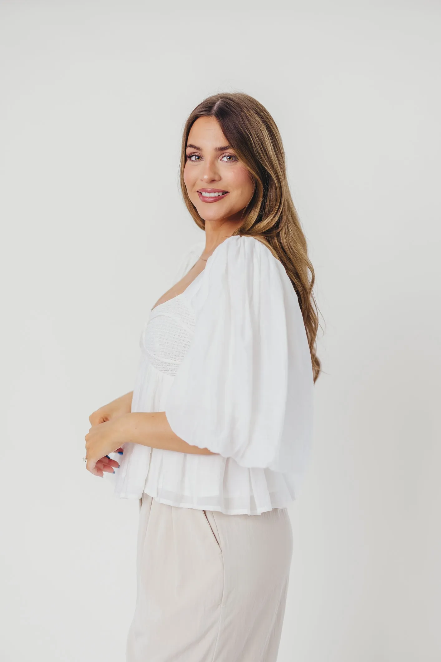 Lily Puffed Sleeve Blouse with Smocking in Natural sold by Worth Collective product image thumbnail 2