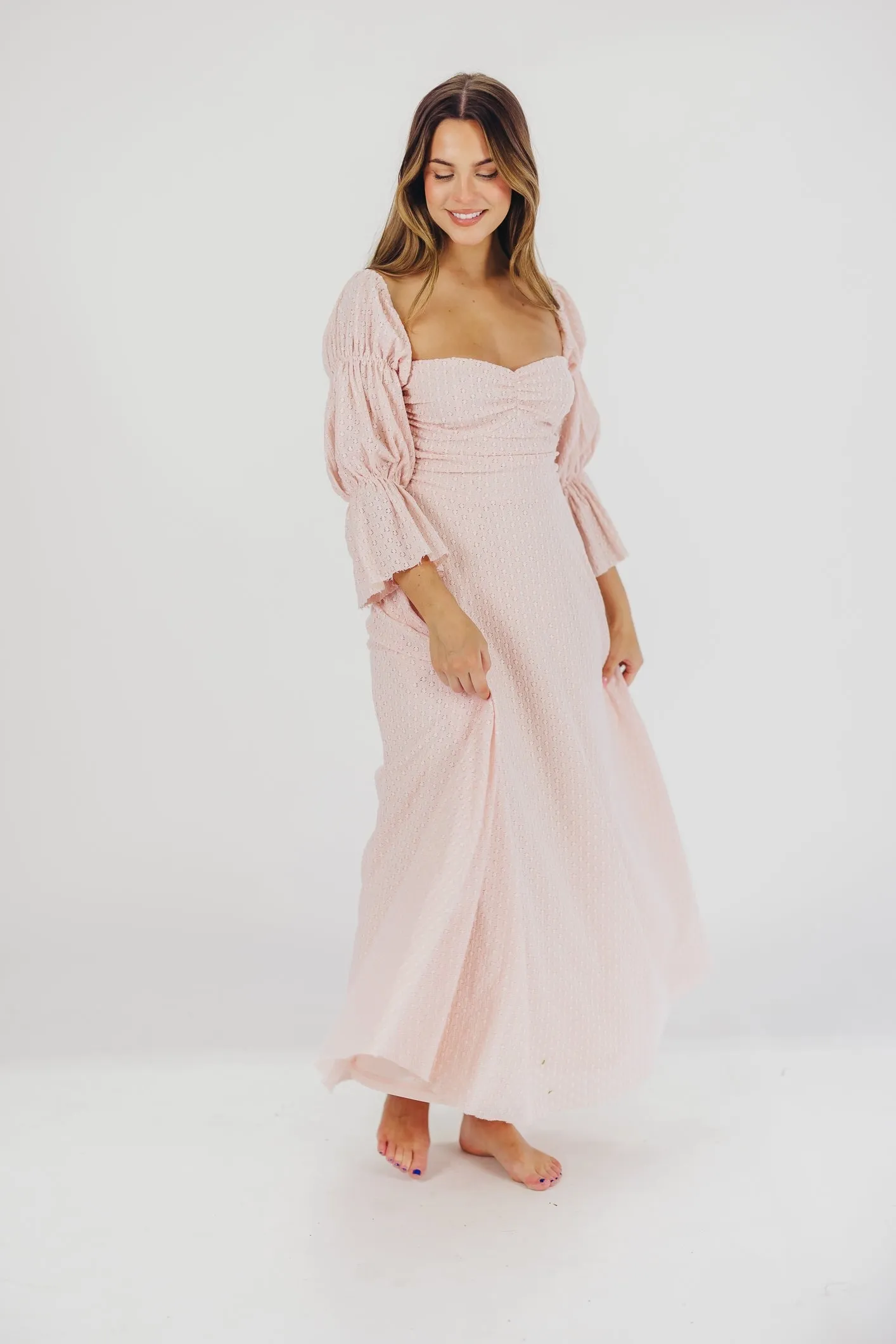 Corrine Tiered Sleeve Maxi Dress with Pockets in Ballerina Pink - Bump Friendly sold by Worth Collective product image thumbnail 5