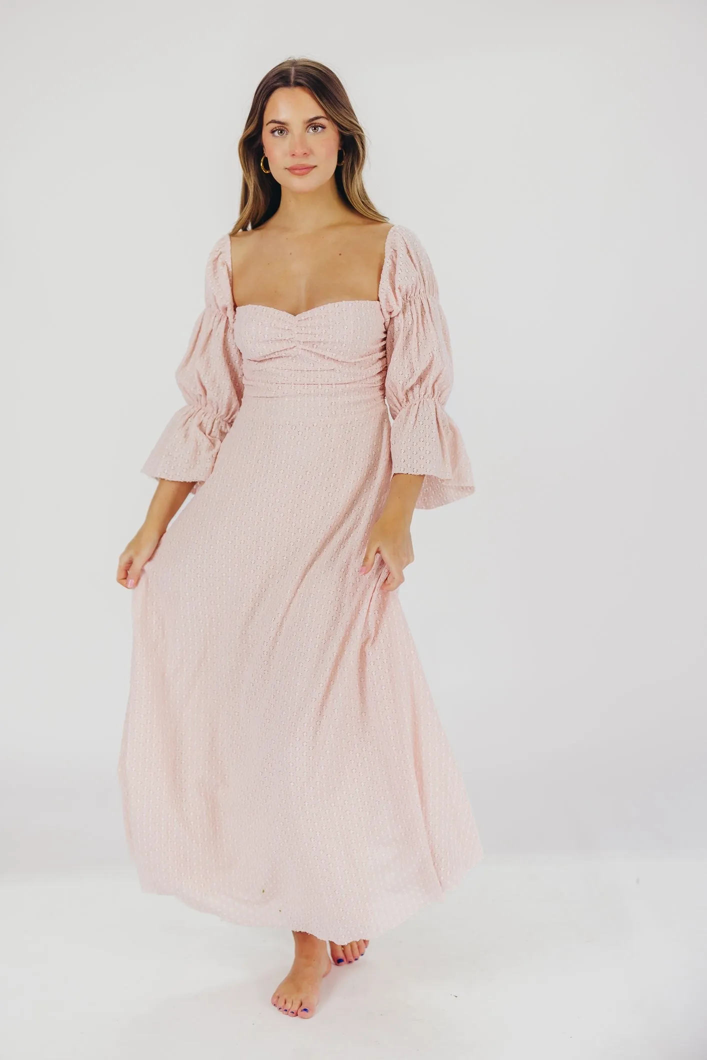 Corrine Tiered Sleeve Maxi Dress with Pockets in Ballerina Pink - Bump Friendly sold by Worth Collective