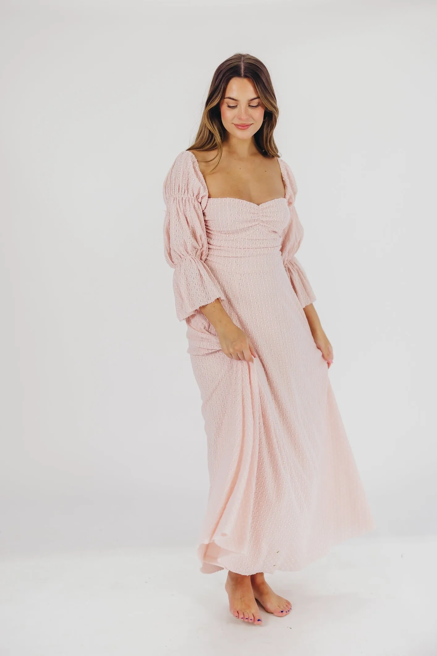 Corrine Tiered Sleeve Maxi Dress with Pockets in Ballerina Pink - Bump Friendly sold by Worth Collective product image thumbnail 2