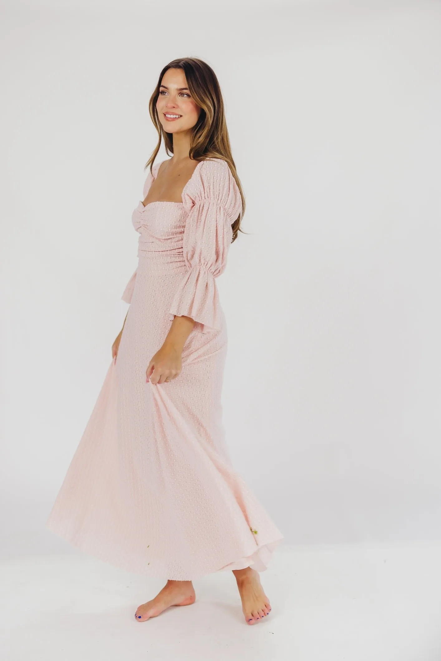 Corrine Tiered Sleeve Maxi Dress with Pockets in Ballerina Pink - Bump Friendly sold by Worth Collective product image thumbnail 3