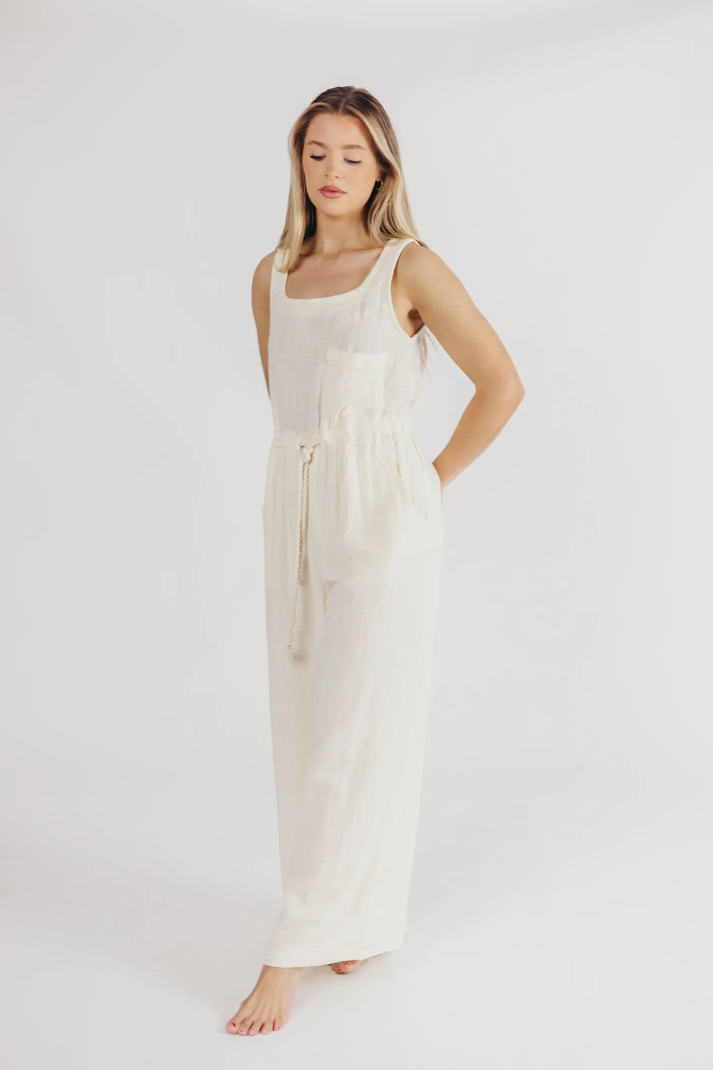 Cruise Mode Sleeveless Gauze Jumpsuit in Ivory sold by Worth Collective product image thumbnail 3