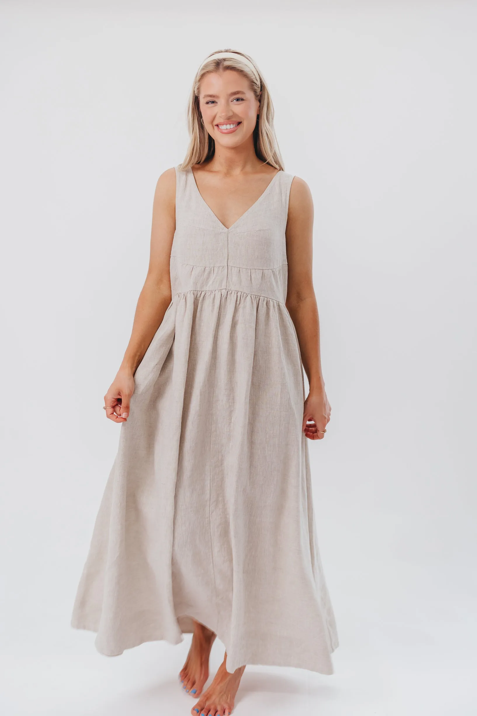 Eleonie 100% Linen Maxi Dress in Linen sold by Worth Collective