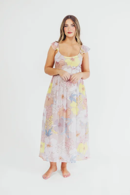 Tuva Flutter Sleeve Maxi Dress in Pastel Blue - Bump Friendly sold by Worth Collective