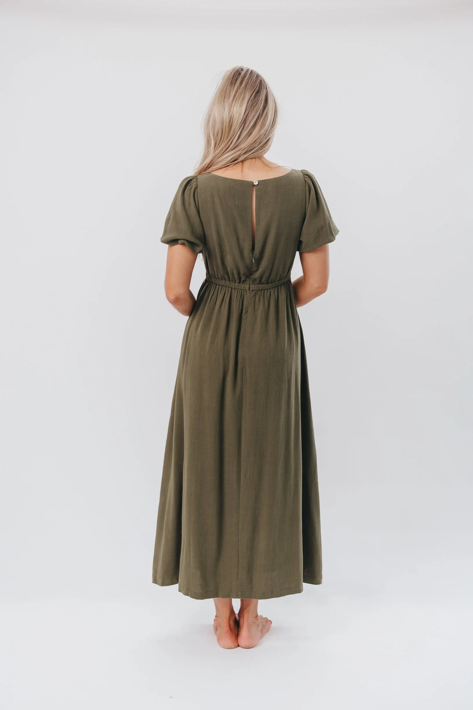 Ainsley Square Neck Midi Dress with Puffed Sleeves in Hunter Green - Bump Friendly sold by Worth Collective product image thumbnail 3