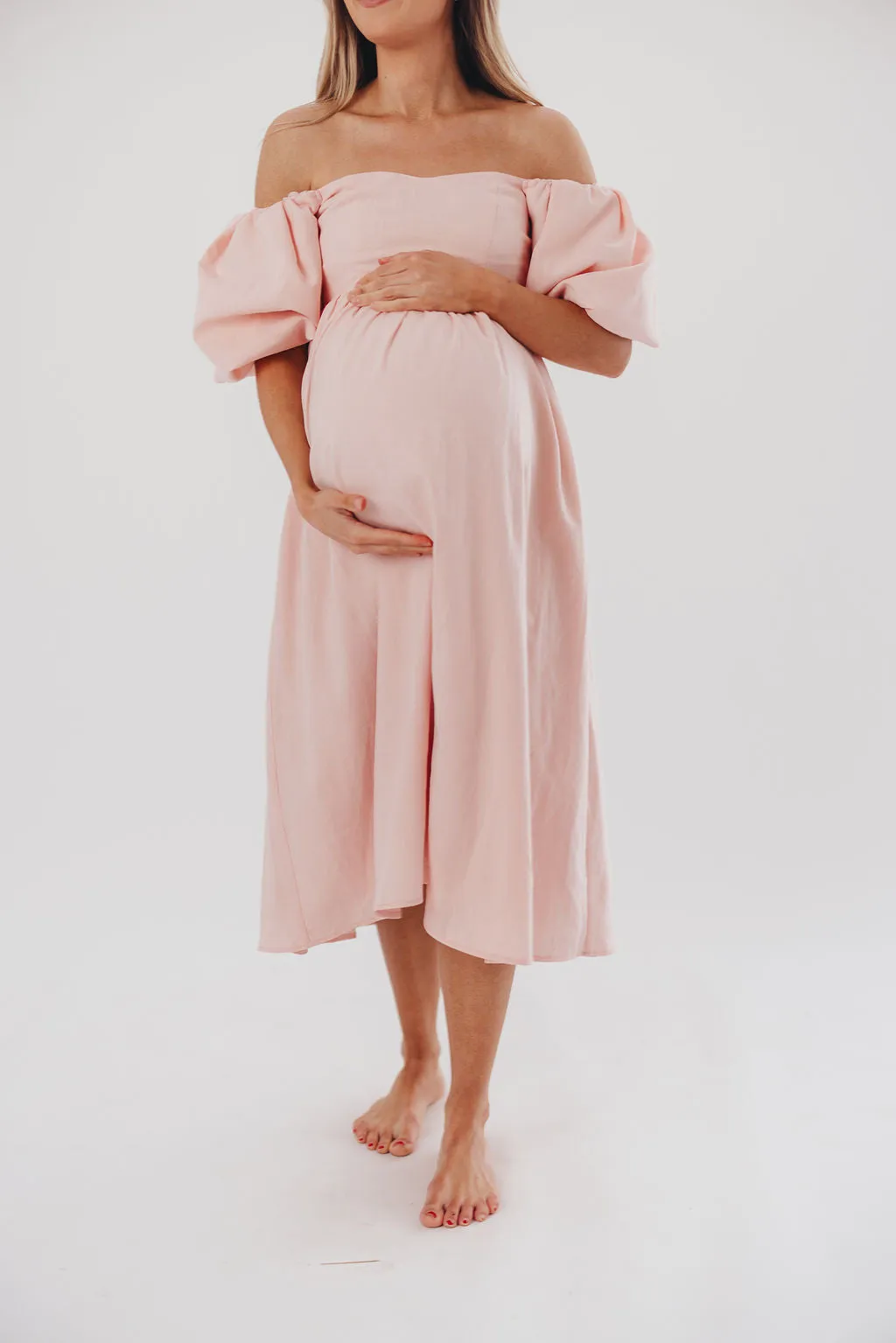 Hamilton Midi Dress in Pink - Bump Friendly and Inclusive Sizing (S-2XL) sold by Worth Collective