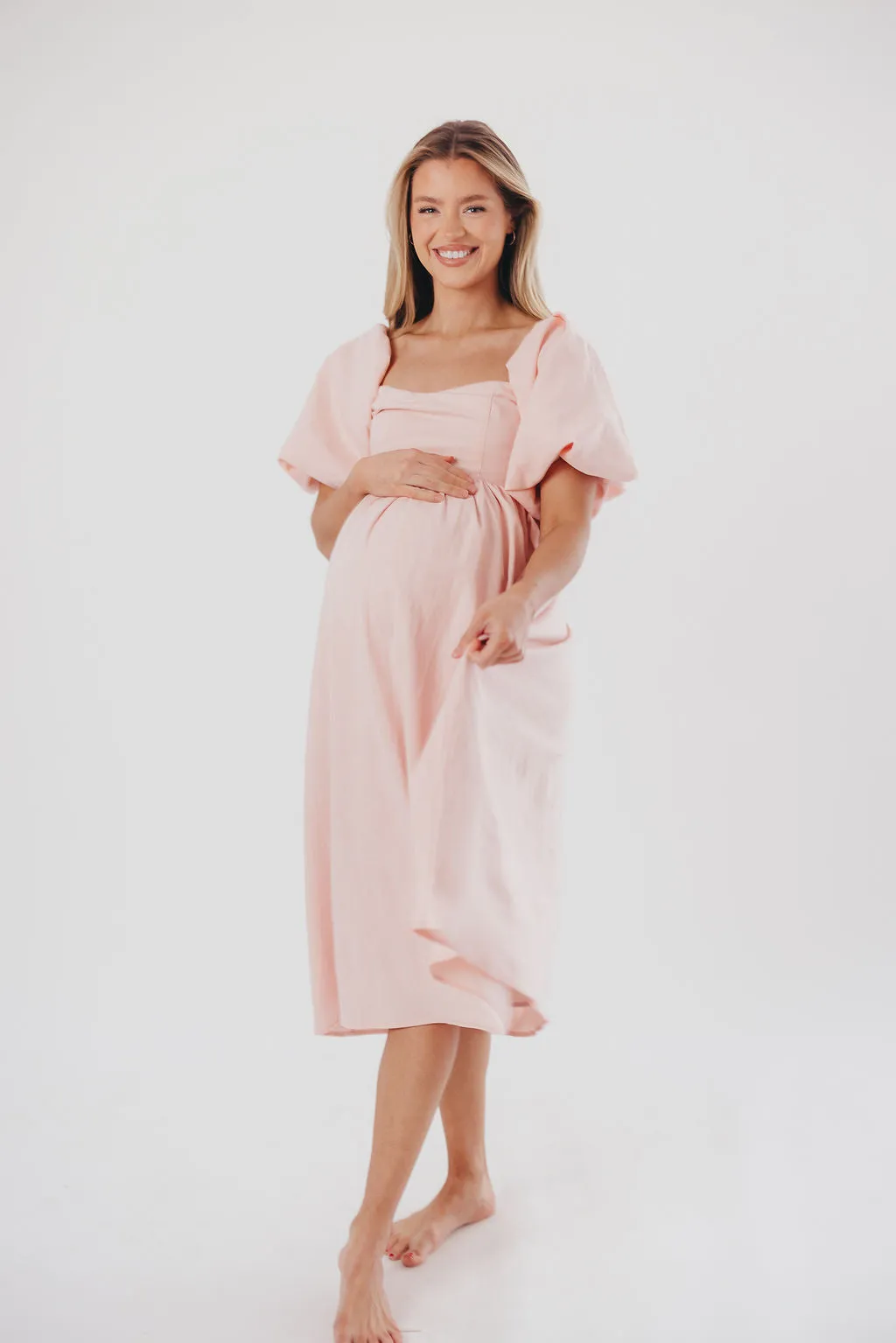 Hamilton Midi Dress in Pink - Bump Friendly and Inclusive Sizing (S-2XL) sold by Worth Collective product image thumbnail 4