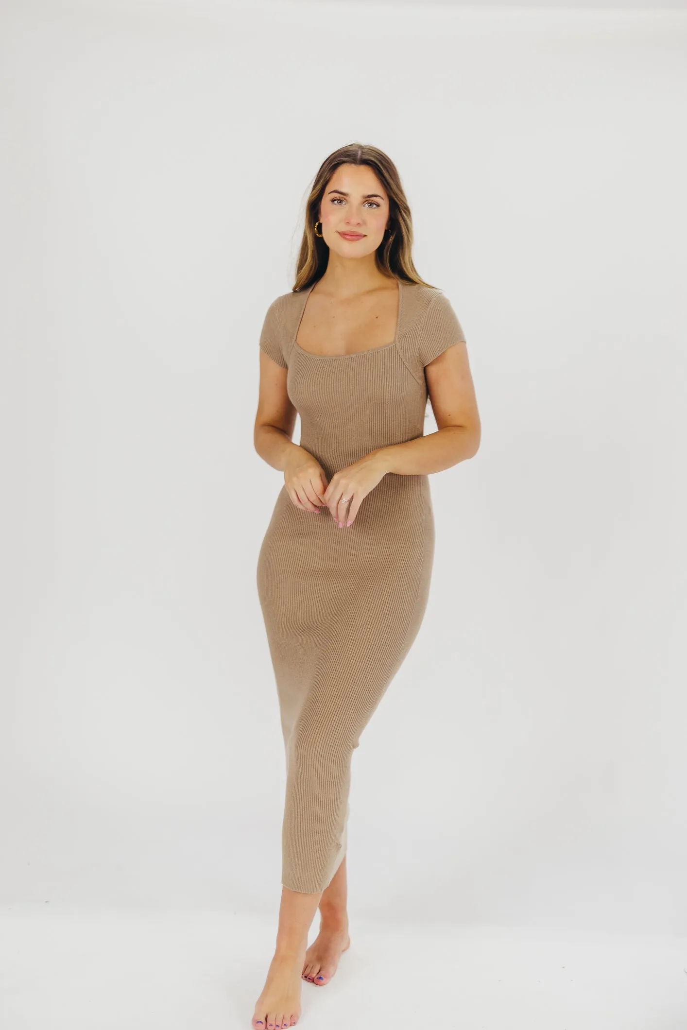 Wren Ribbed Knit Maxi Dress with Square Neckline in Taupe (XS-XL) - Worth Collective Exclusive *Final-Sale* sold by Worth Collective