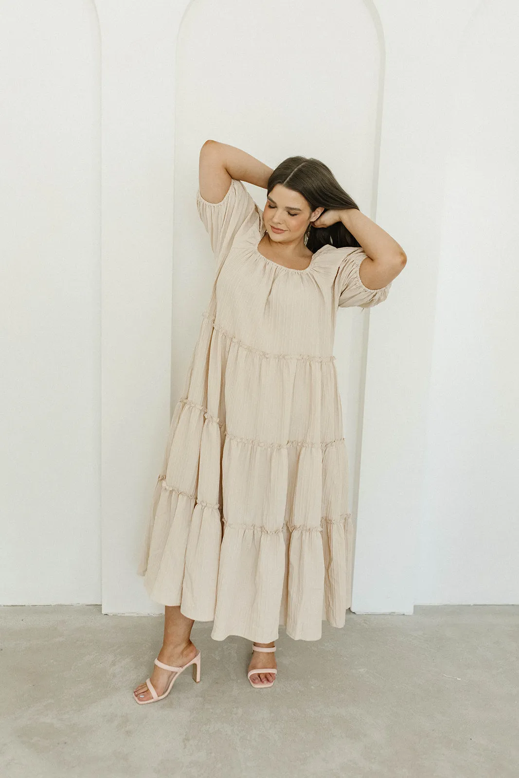 Eva Puffed Sleeve Max Dress in Taupe - Bump Friendly & Inclusive Sizing (S-3XL) sold by Worth Collective product image thumbnail 4