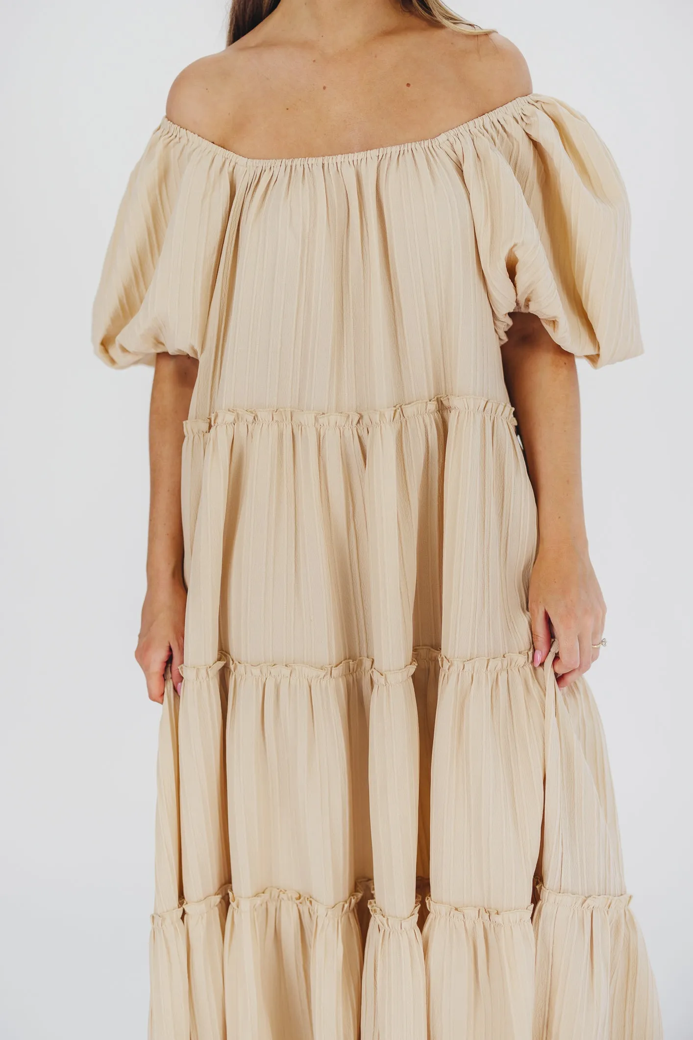 Eva Puffed Sleeve Max Dress in Taupe - Bump Friendly & Inclusive Sizing (S-3XL) sold by Worth Collective product image thumbnail 5