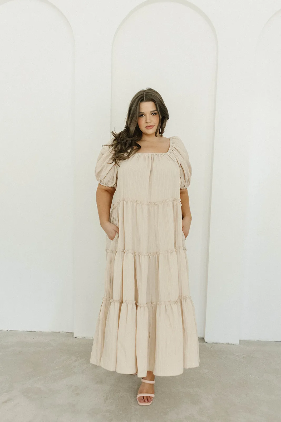 Eva Puffed Sleeve Max Dress in Taupe - Bump Friendly & Inclusive Sizing (S-3XL) sold by Worth Collective product image thumbnail 2