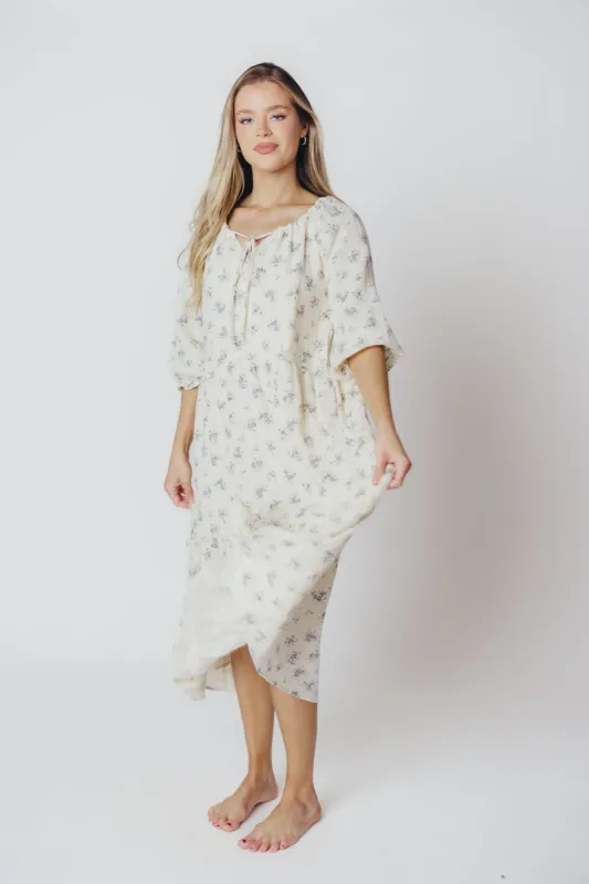 Jenna Tiered Gauze Midi Dress in Ivory Floral - Bump Friendly - Inclusive Sizing (S-3X) sold by Worth Collective