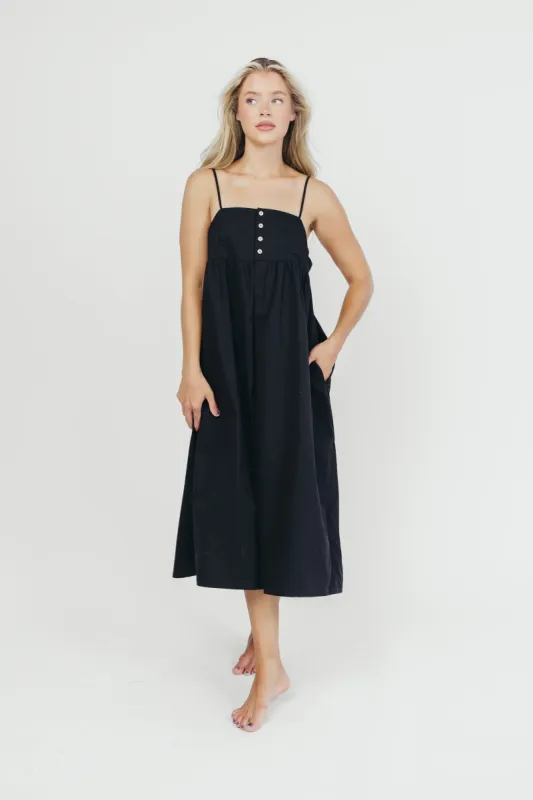 Casey 100% Cotton Midi Dress with Buttons in Navy - Nursing Friendly sold by Worth Collective