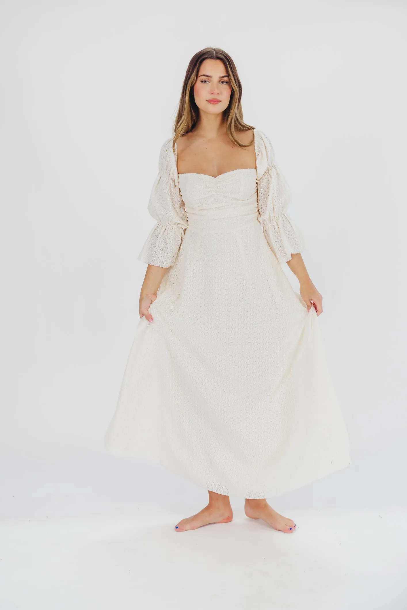 Corrine Tiered Sleeve Maxi Dress in Ivory Cream sold by Worth Collective product image thumbnail 3