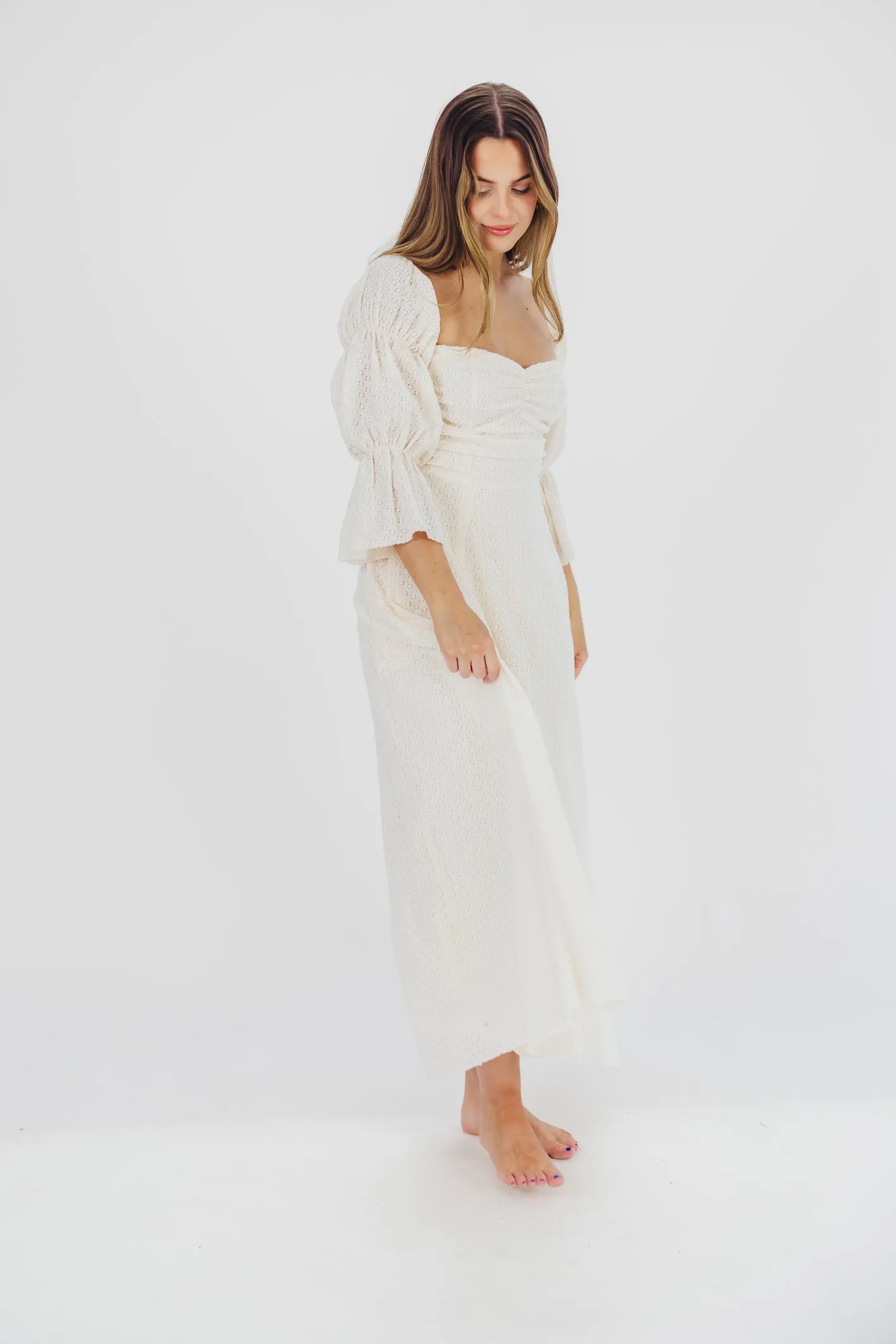 Corrine Tiered Sleeve Maxi Dress in Ivory Cream sold by Worth Collective product image thumbnail 4
