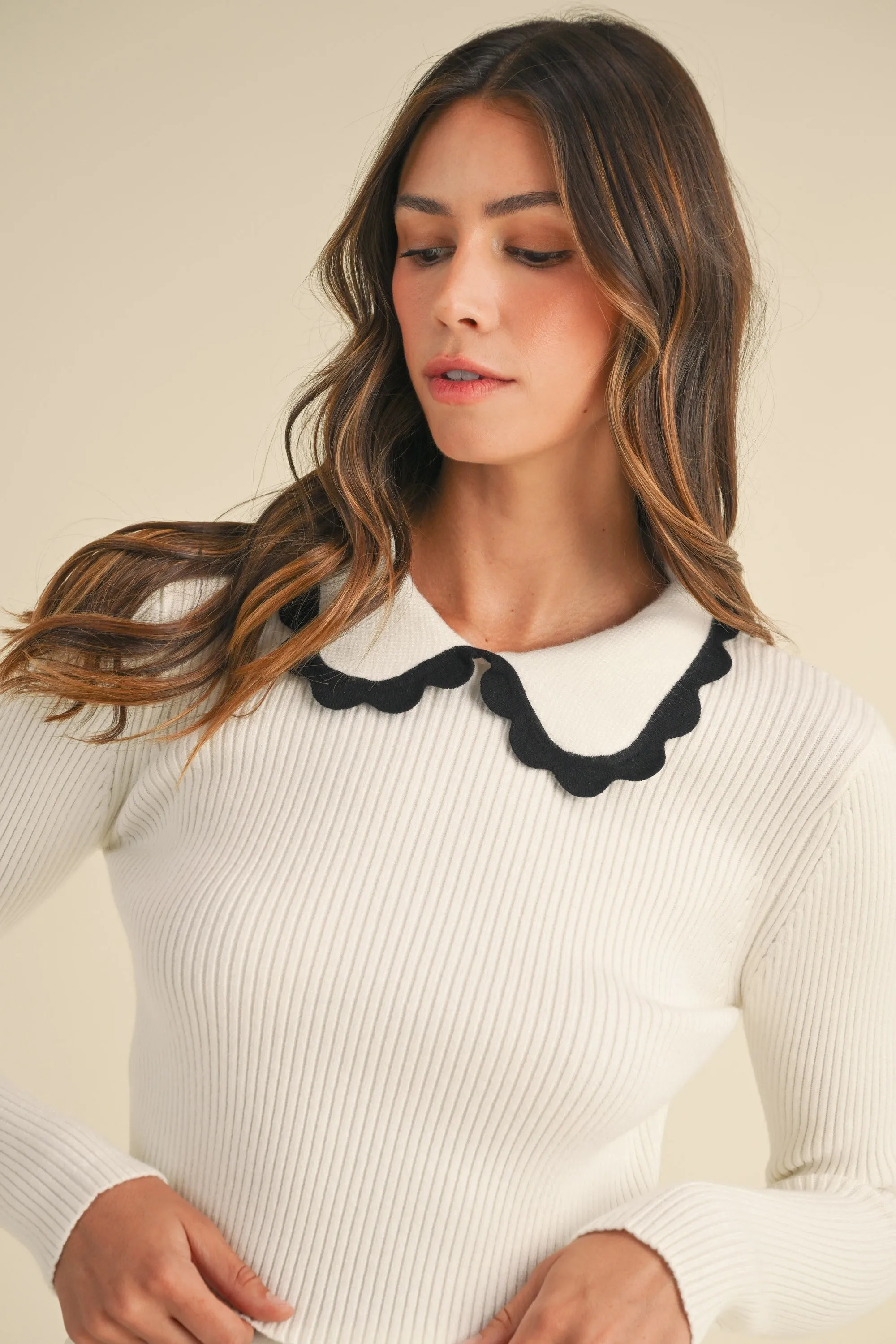 Frankie Scalloped Collar Sweater in Off-White sold by Worth Collective product image thumbnail 4