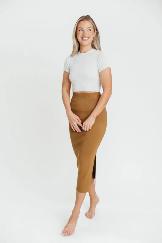 Alanna Knit Midi Skirt in Golden Kiwi sold by Worth Collective