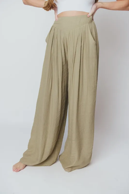 Smooth Sailing Wide Leg Pants in Khaki Olive sold by Worth Collective