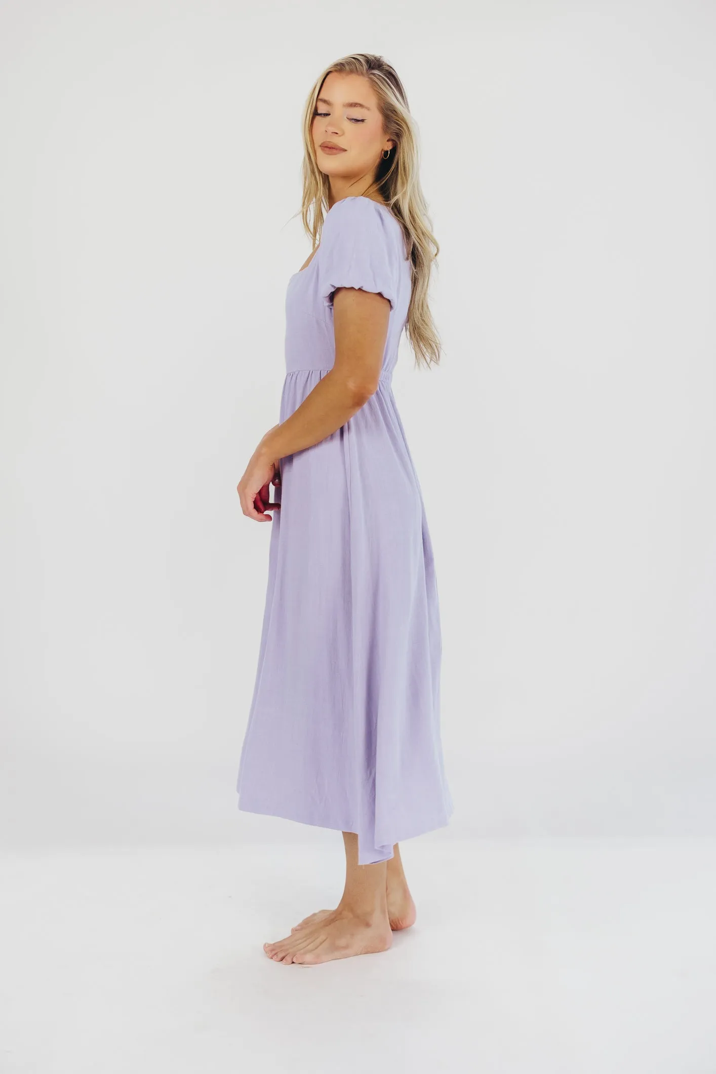 Ainsley Square Neck Midi Dress with Puffed Sleeves in Morning Glory - Bump Friendly & Inclusive Sizing (S-3XL) sold by Worth Collective