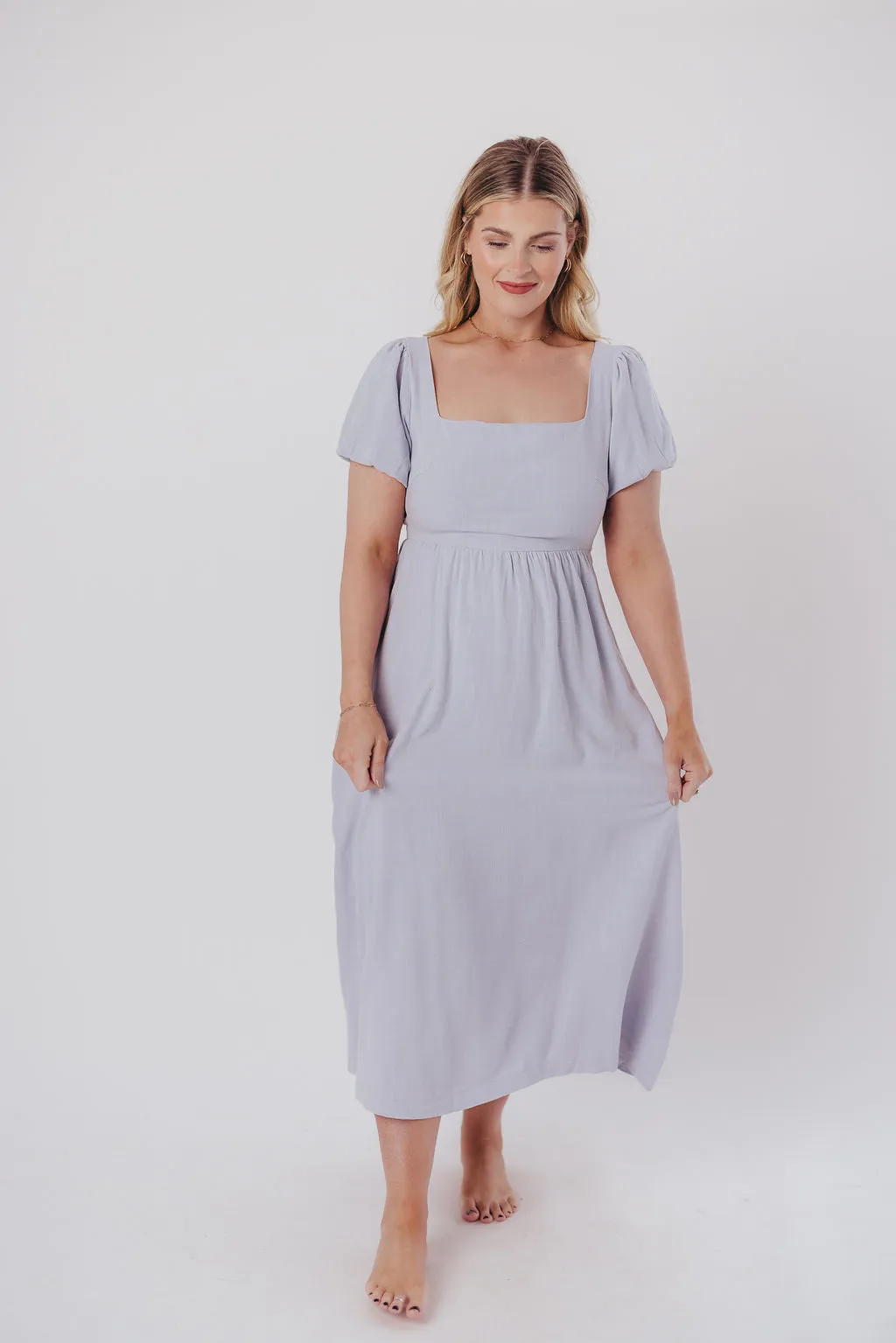 Ainsley Square Neck Midi Dress with Puffed Sleeves in Morning Glory - Bump Friendly & Inclusive Sizing (S-3XL) sold by Worth Collective product image thumbnail 5