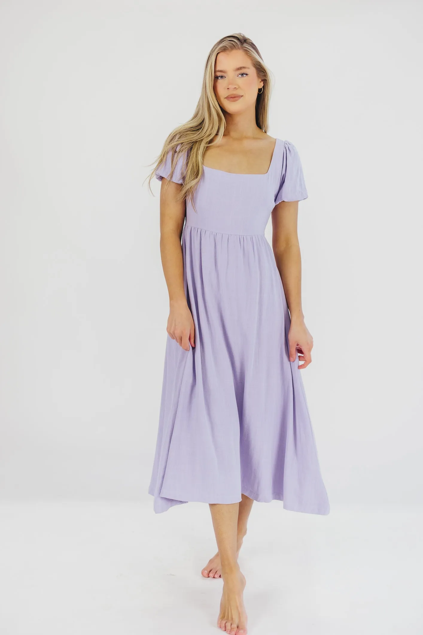 Ainsley Square Neck Midi Dress with Puffed Sleeves in Morning Glory - Bump Friendly & Inclusive Sizing (S-3XL) sold by Worth Collective product image thumbnail 2