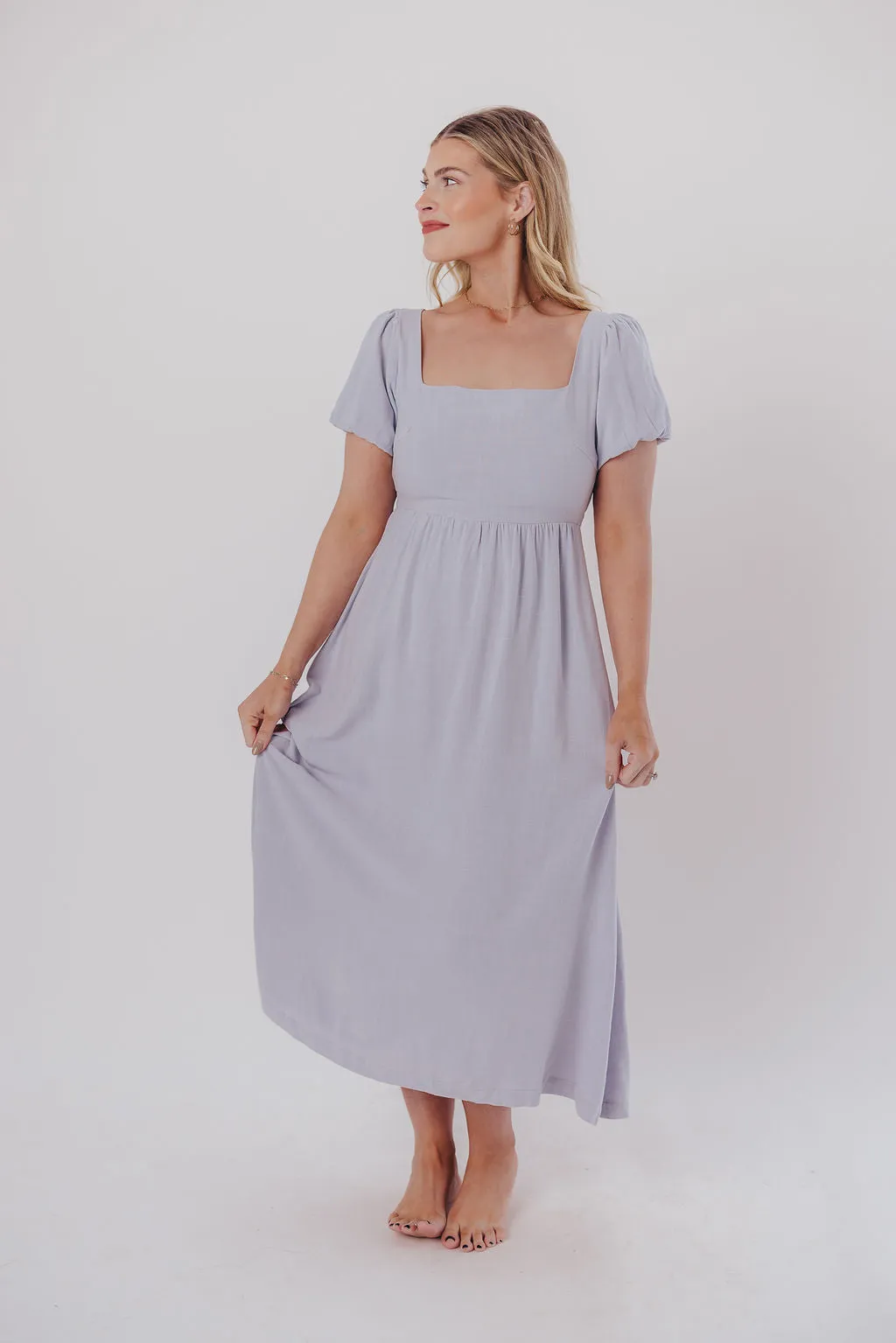 Ainsley Square Neck Midi Dress with Puffed Sleeves in Morning Glory - Bump Friendly & Inclusive Sizing (S-3XL) sold by Worth Collective product image thumbnail 4