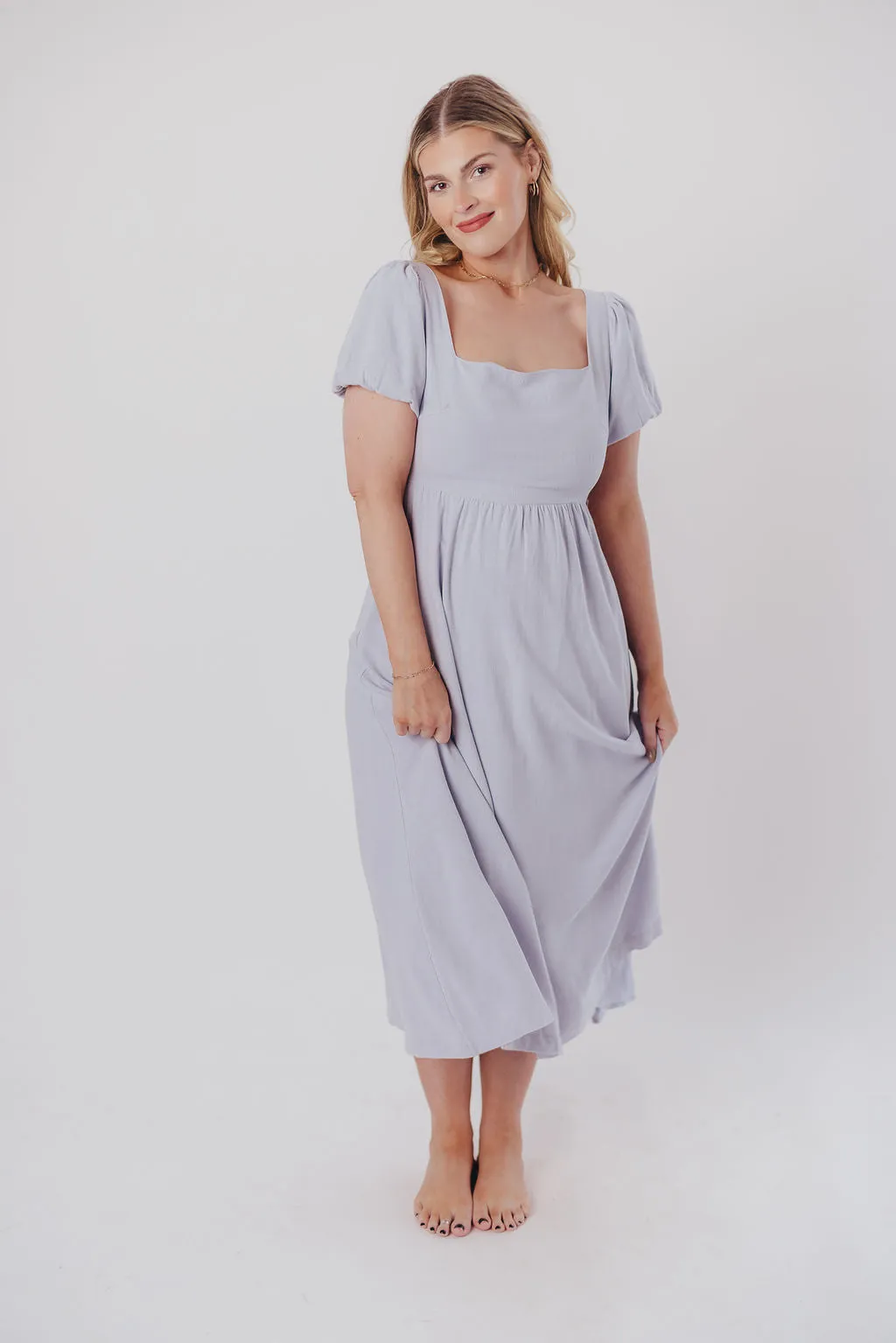 Ainsley Square Neck Midi Dress with Puffed Sleeves in Morning Glory - Bump Friendly & Inclusive Sizing (S-3XL) sold by Worth Collective product image thumbnail 3