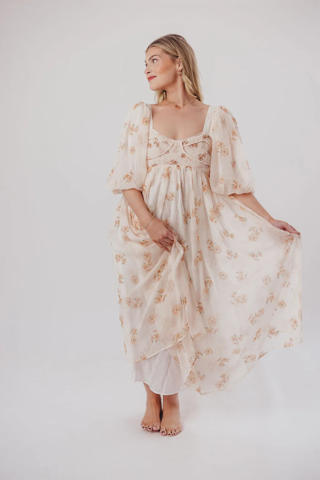 Harlow Maxi Dress in Taupe Floral - Bump Friendly & Inclusive Sizing (S-3XL) sold by Worth Collective product image thumbnail 5