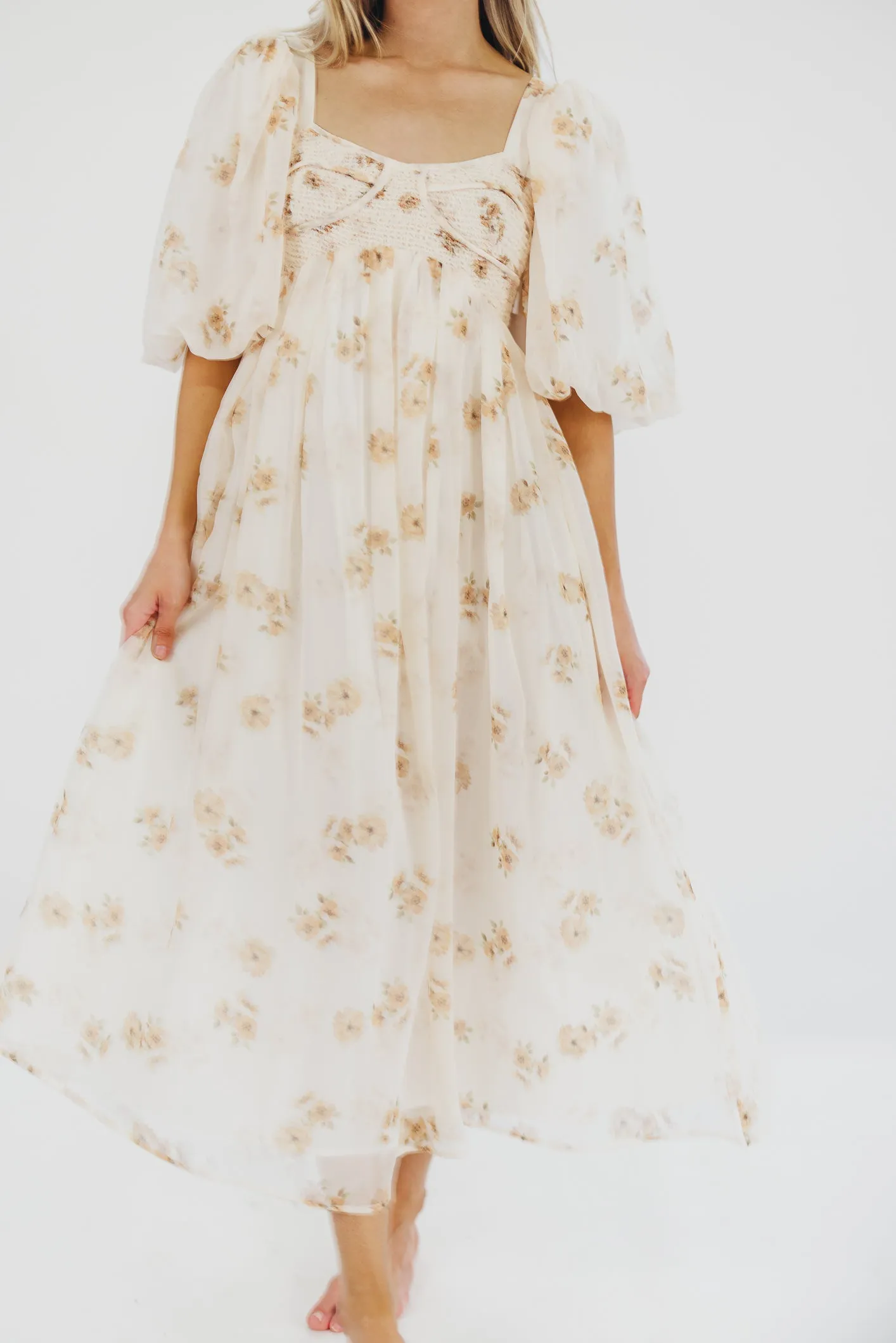 Harlow Maxi Dress in Taupe Floral - Bump Friendly & Inclusive Sizing (S-3XL) sold by Worth Collective