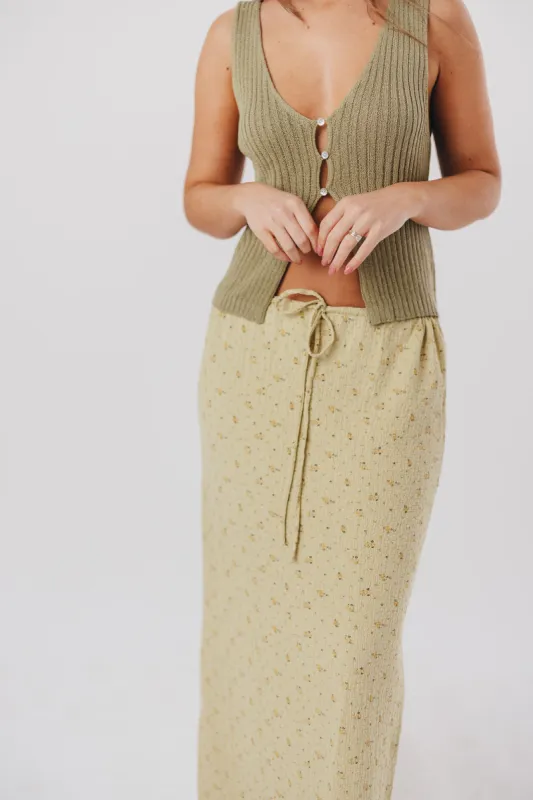 Beth Crinkle Maxi Skirt in Avocado sold by Worth Collective