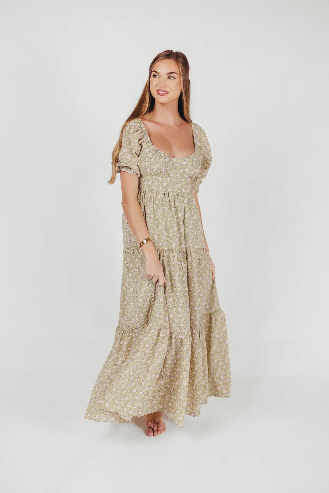 Patton Sweetheart Neckline Tiered Maxi Dress in Sage sold by Worth Collective product image thumbnail 5