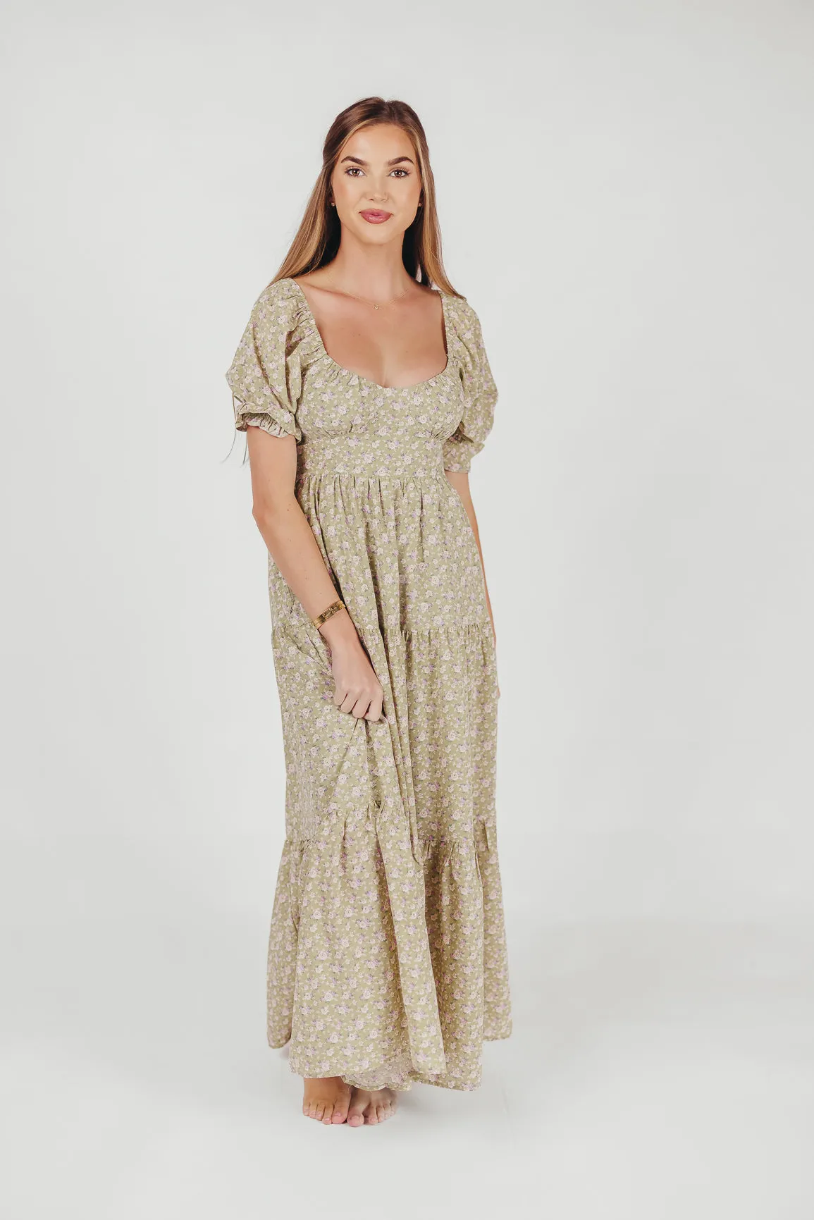 Patton Sweetheart Neckline Tiered Maxi Dress in Sage sold by Worth Collective