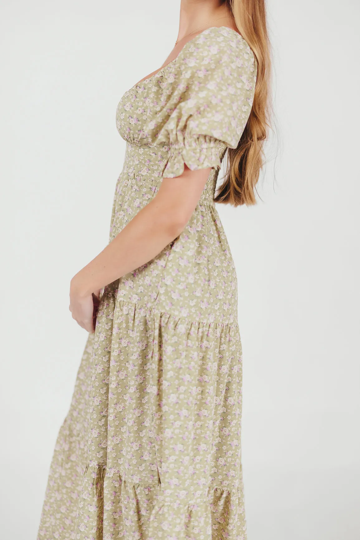 Patton Sweetheart Neckline Tiered Maxi Dress in Sage sold by Worth Collective product image thumbnail 4