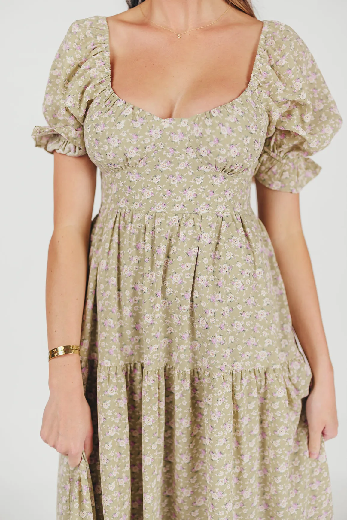 Patton Sweetheart Neckline Tiered Maxi Dress in Sage sold by Worth Collective product image thumbnail 3