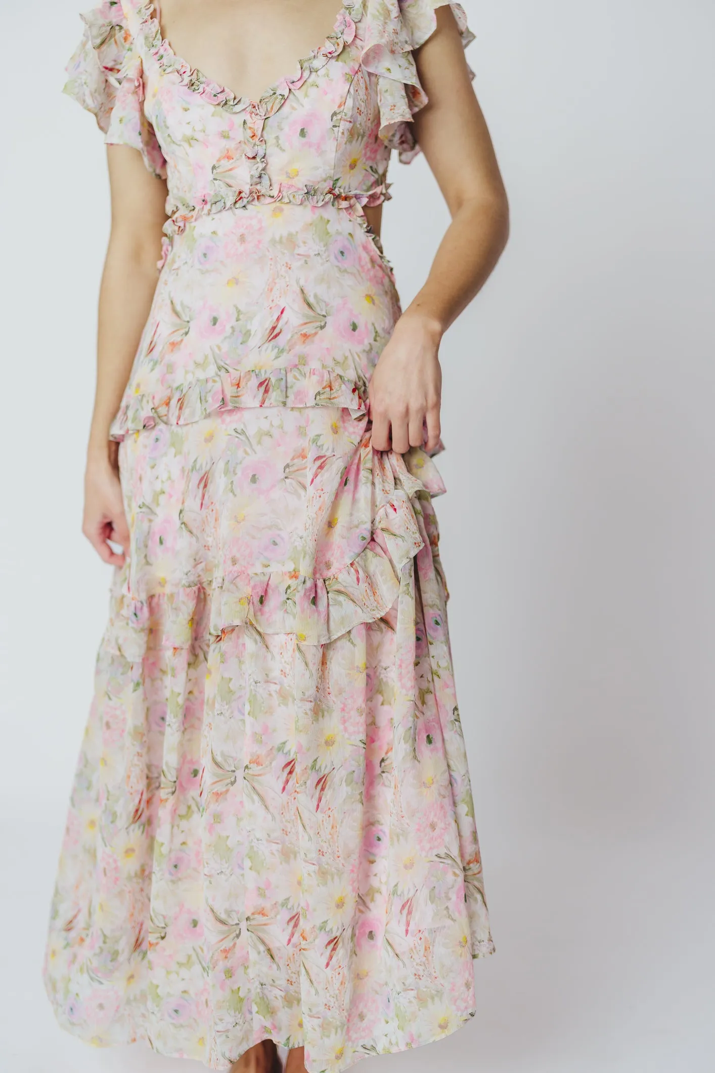 ASTR Millie Maxi Dress in Pink Floral sold by Worth Collective