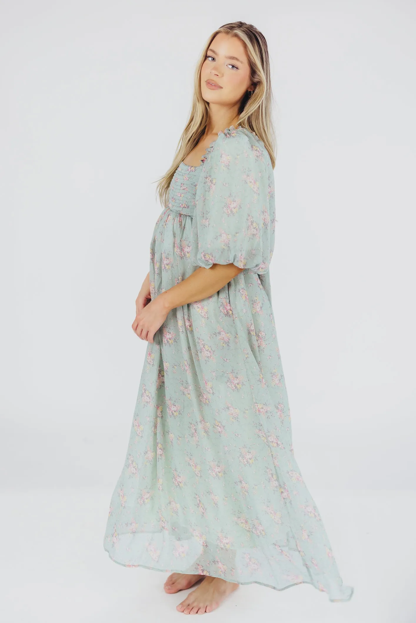 Melody Maxi Dress in Turquoise Floral - Bump Friendly & Inclusive Sizing sold by Worth Collective product image thumbnail 3