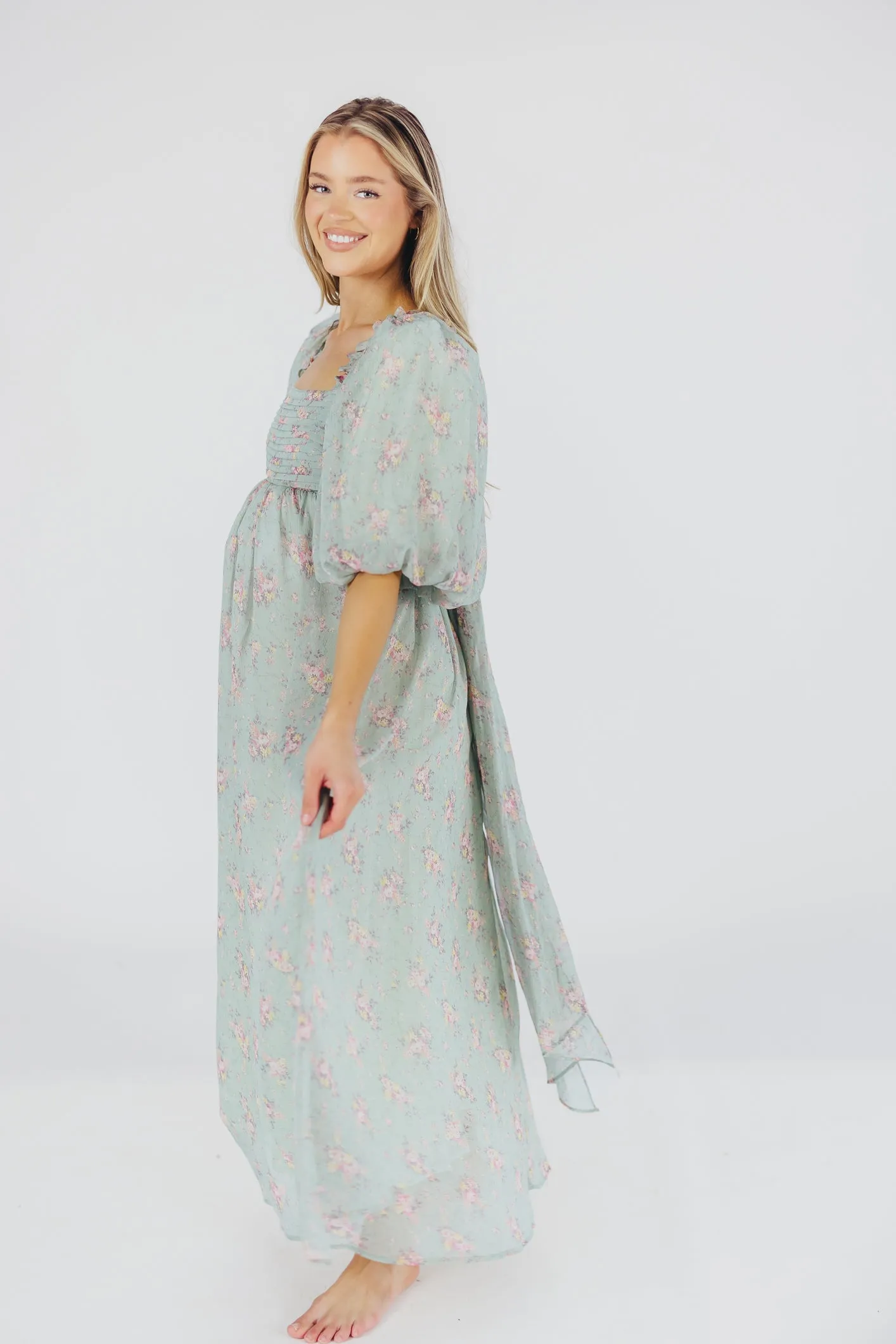 Melody Maxi Dress in Turquoise Floral - Bump Friendly & Inclusive Sizing sold by Worth Collective product image thumbnail 5